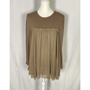 Matilda Jane Small Taupe Babydoll Style Tunic Top Mesh Overlay Boho Whimsical